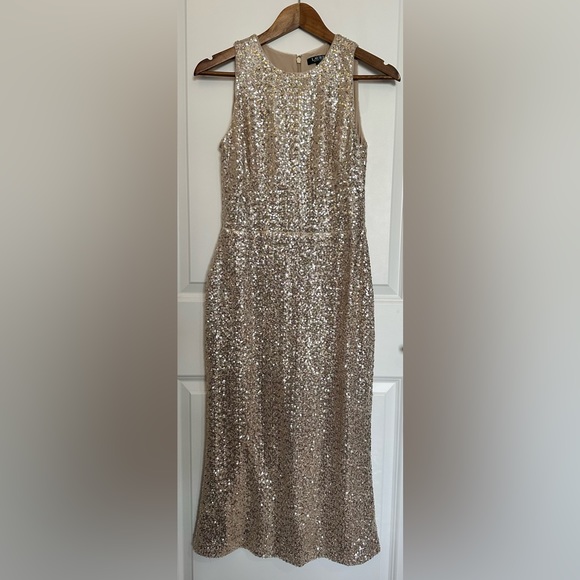 Ralph Lauren | Dresses | Ralph Lauren Gold Sequin Midi Dress | Poshmark